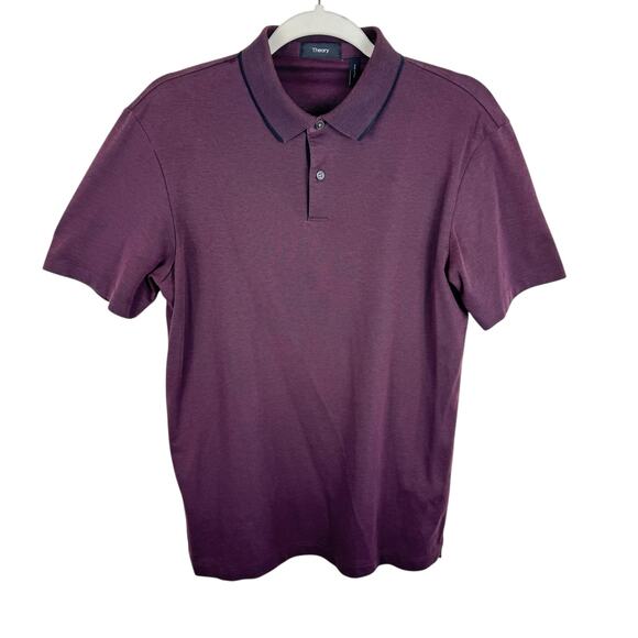 Theory Bron Burgundy Pima Cotton Blend Collared Short Sleeve Light Men's Polo M - Picture 1 of 6